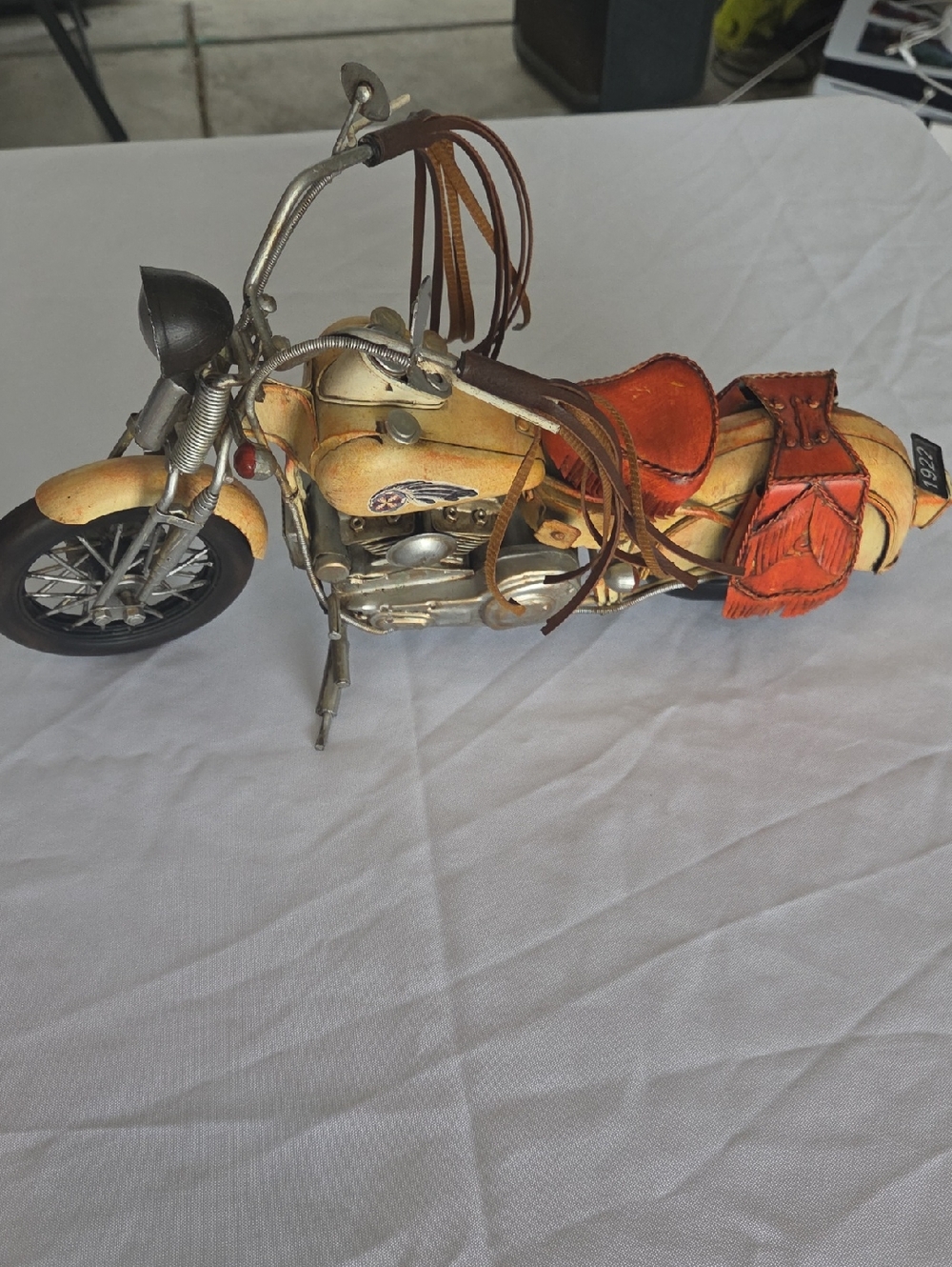 Vintage Idian Yellow and Orange Motorcycle Tabletop Accent